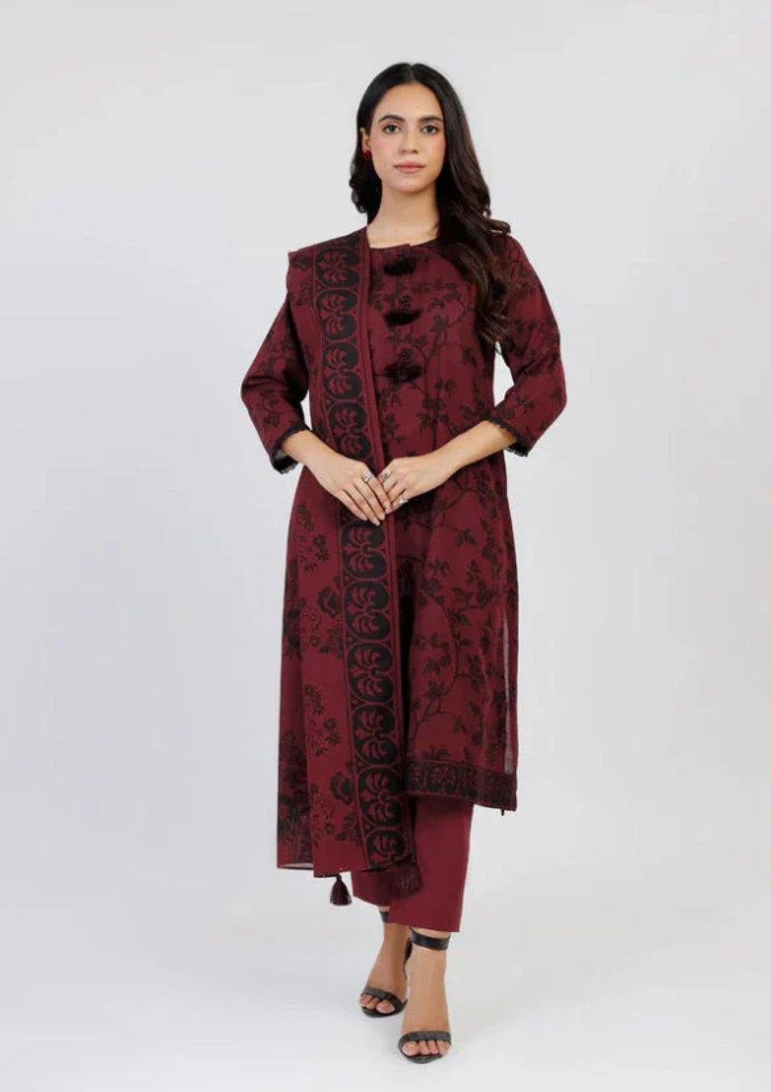 Winter Collection - Al Karam - Unstitched 24 - FW-27.1-24-MAROON - Official Al Karam - Agha Fabrics UK
