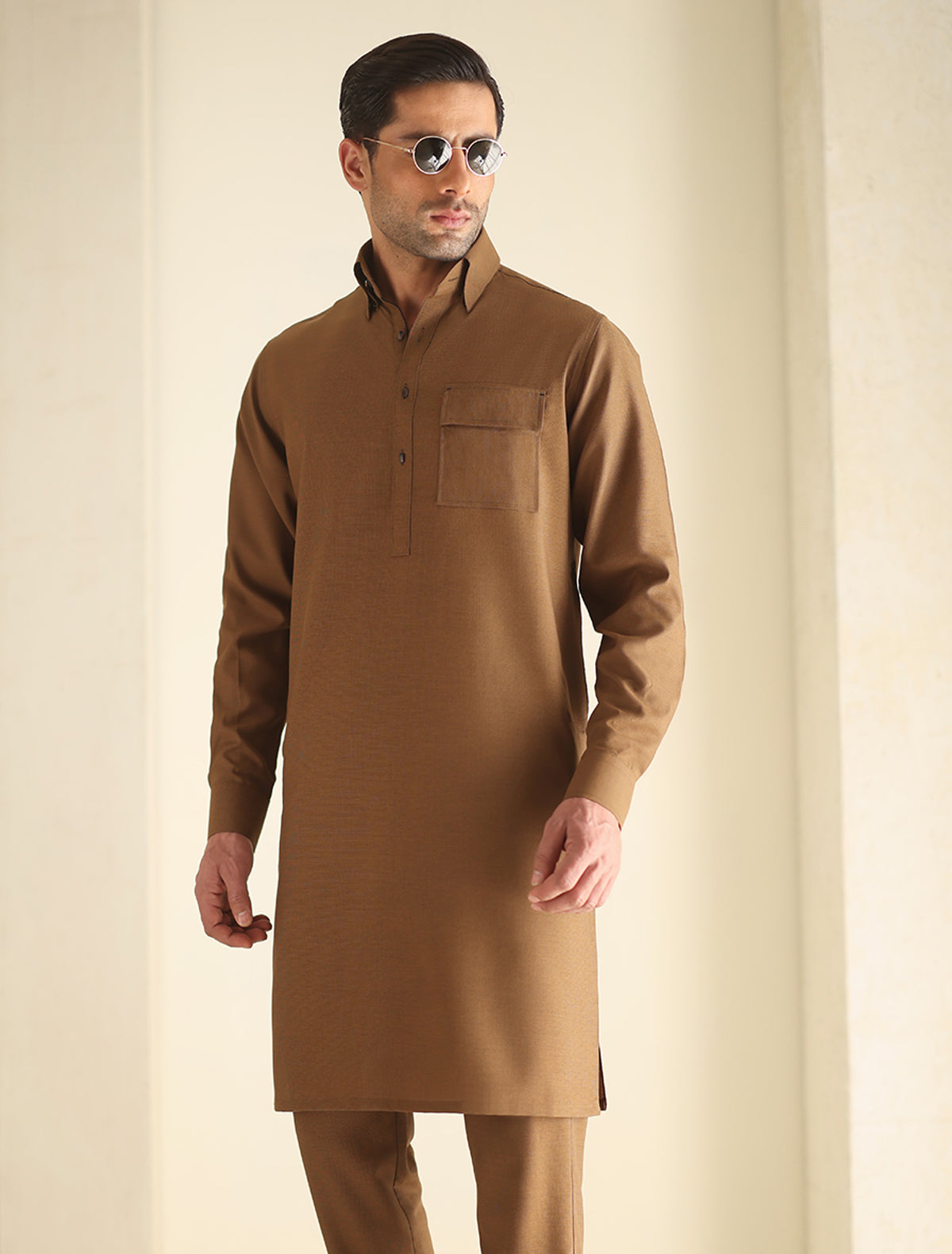 Pakistani Menswear | Ismail Farid - TAN KURTA PAJAMA