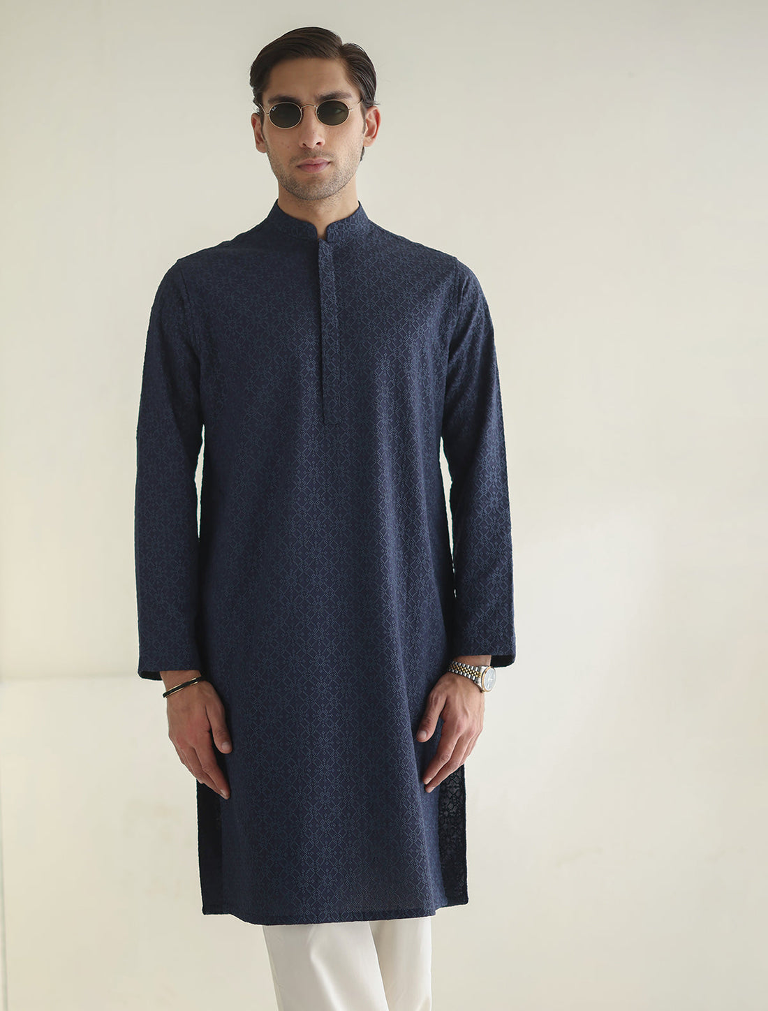 Pakistani Menswear | Ismail Farid - BLUE EMBROIDERED KURTA