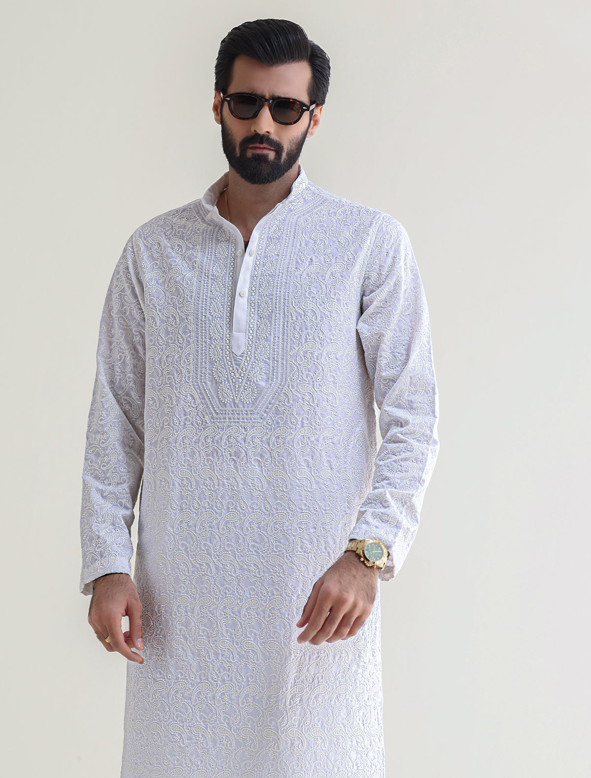 Pakistani Menswear | Ismail Farid - WHITE HEAVY EMBROIDERED KURTA