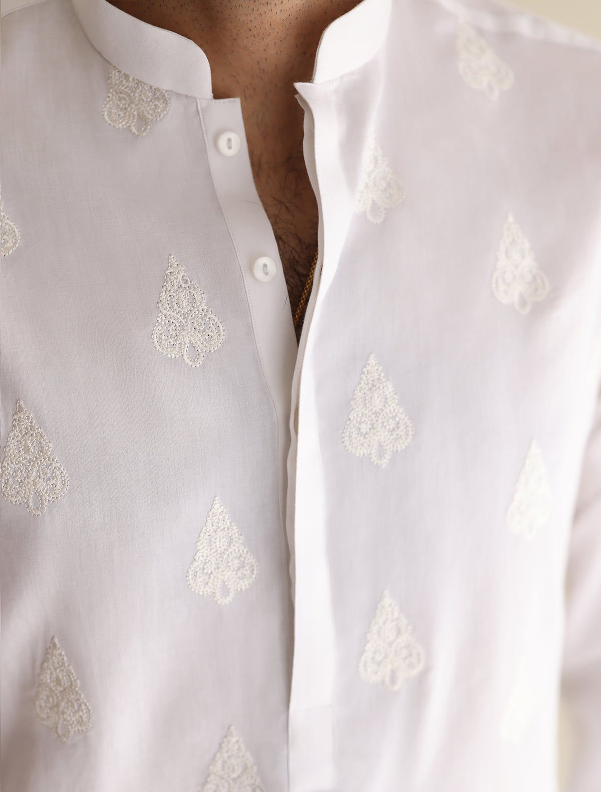 Pakistani Menswear | Ismail Farid - WHITE EMBROIDERED KURTA