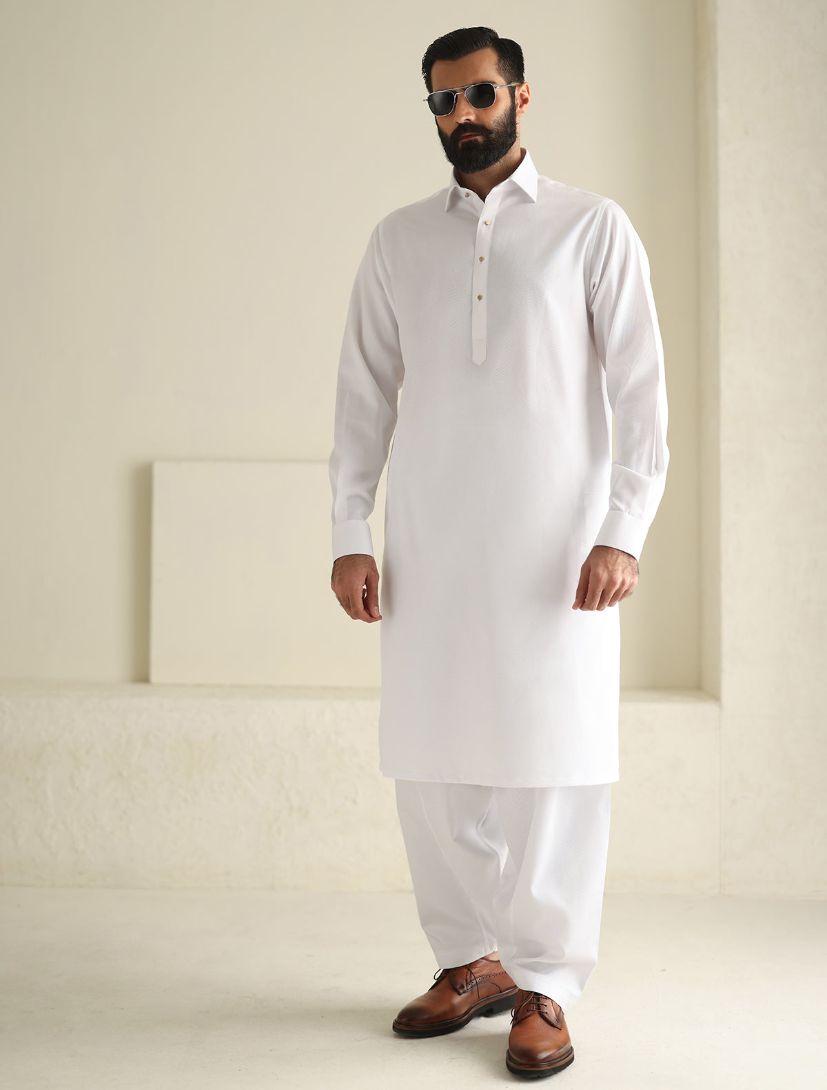 Pakistani Menswear | Ismail Farid - WHITE TWILL KAMEEZ SHALWAR