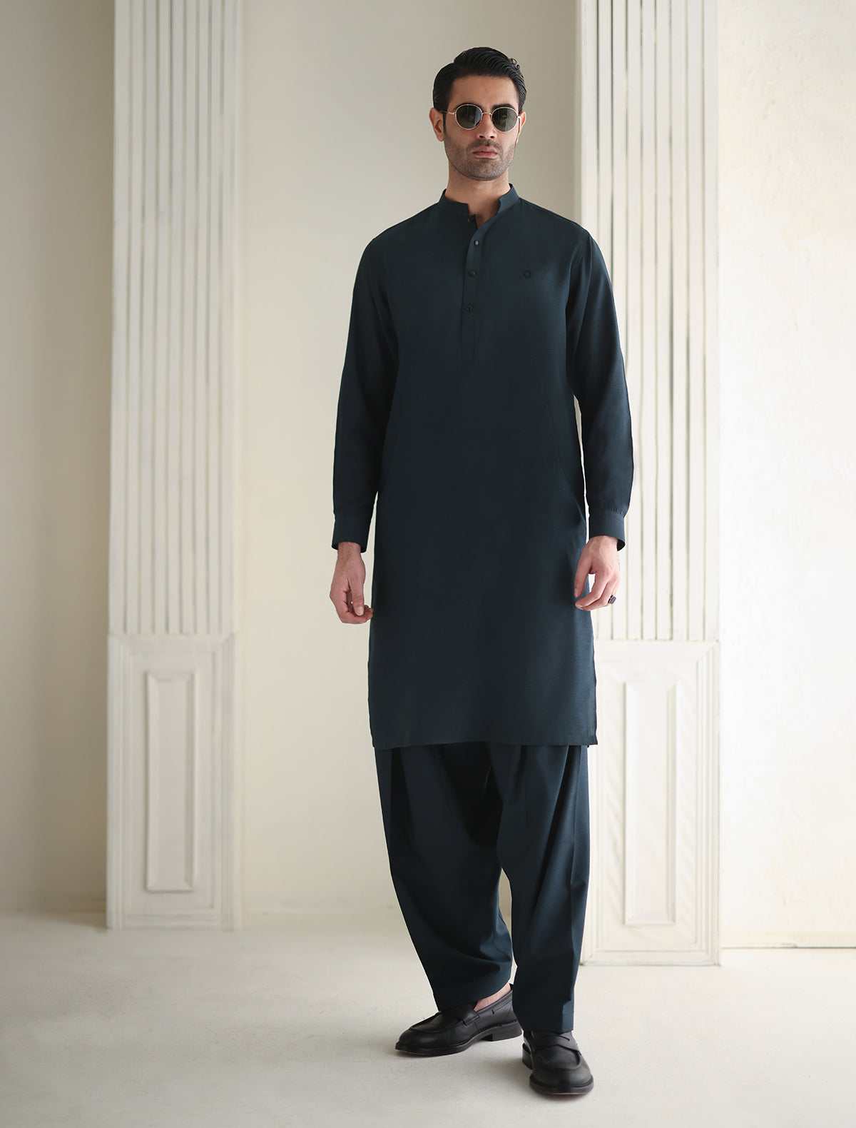 Pakistani Menswear | Ismail Farid - TEAL TEXTURED KAMEEZ SHALWAR