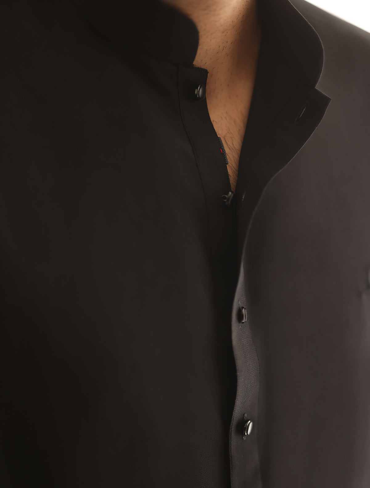 Pakistani Menswear | Ismail Farid - BLACK MANDARIN COLLAR KAMEEZ SHALWAR