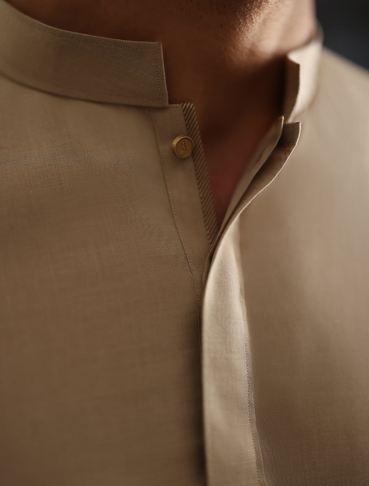 Pakistani Menswear | Ismail Farid - BEIGE LOGO-EMBROIDERED KAMEEZ SHALWAR