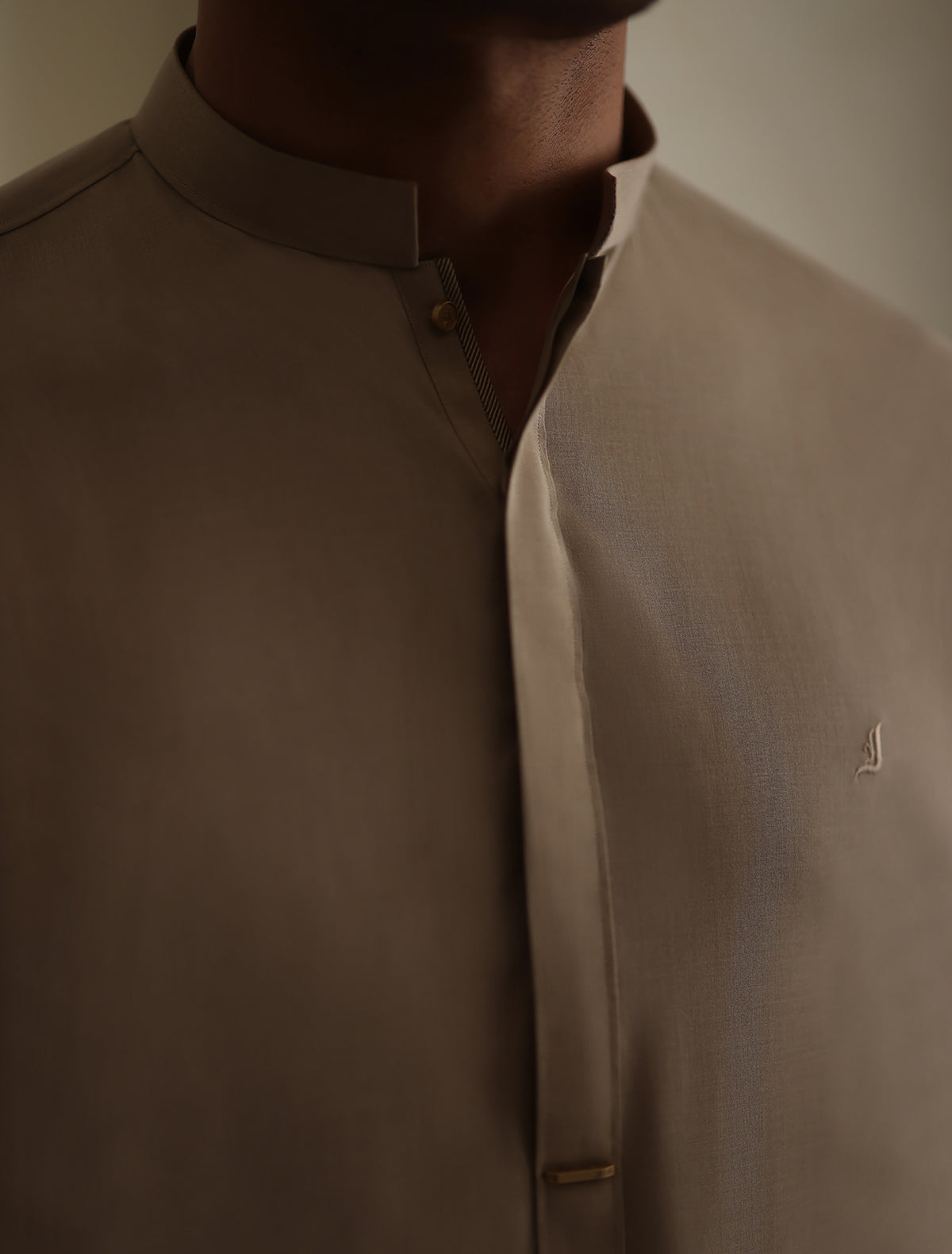 Pakistani Menswear | Ismail Farid - BEIGE LOGO-EMBROIDERED KAMEEZ SHALWAR