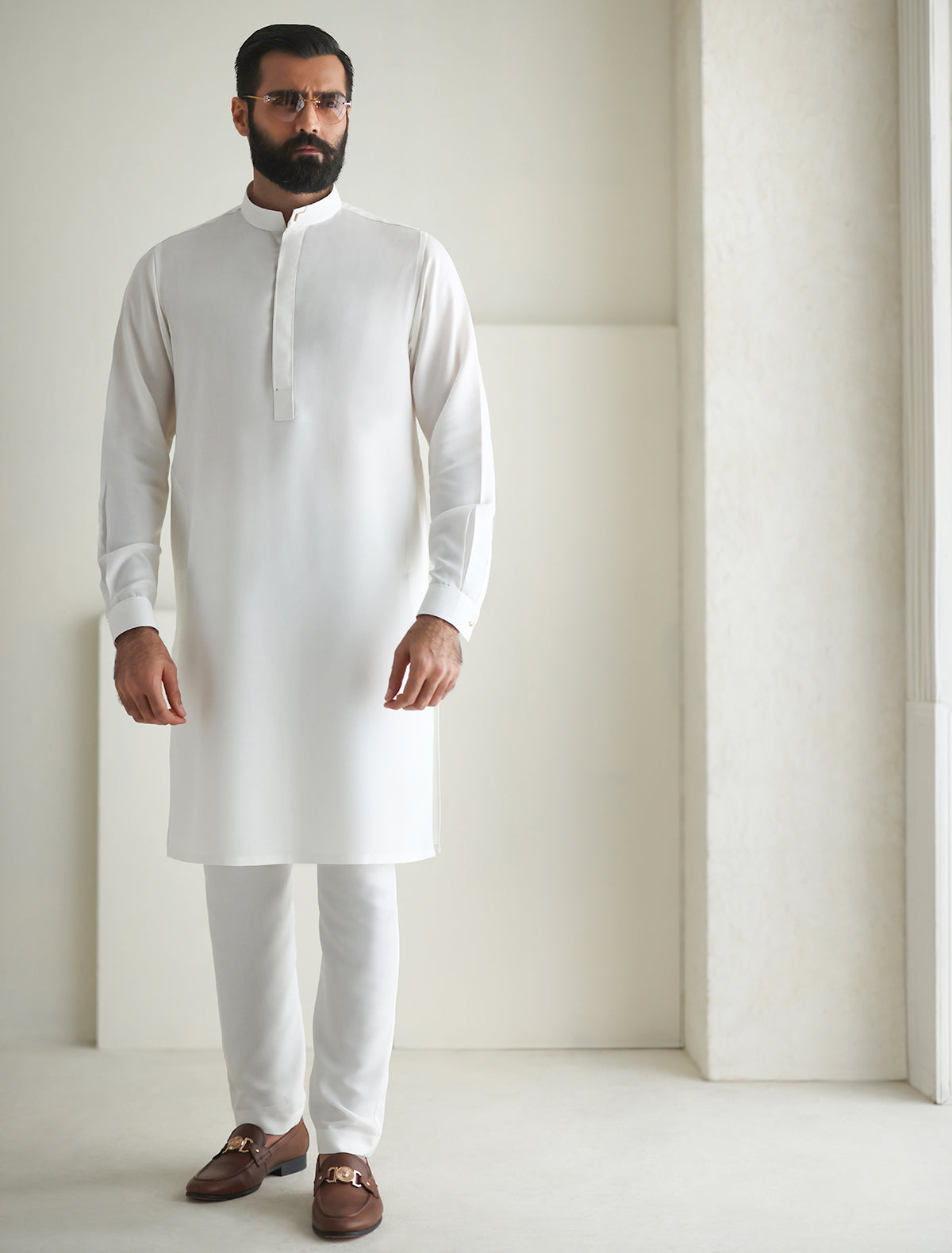 Pakistani Menswear | Ismail Farid - OFF-WHITE KURTA PAJAMA