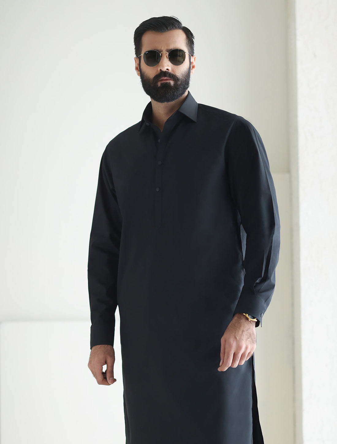 Pakistani Menswear | Ismail Farid - BLACK KAMEEZ SHALWAR