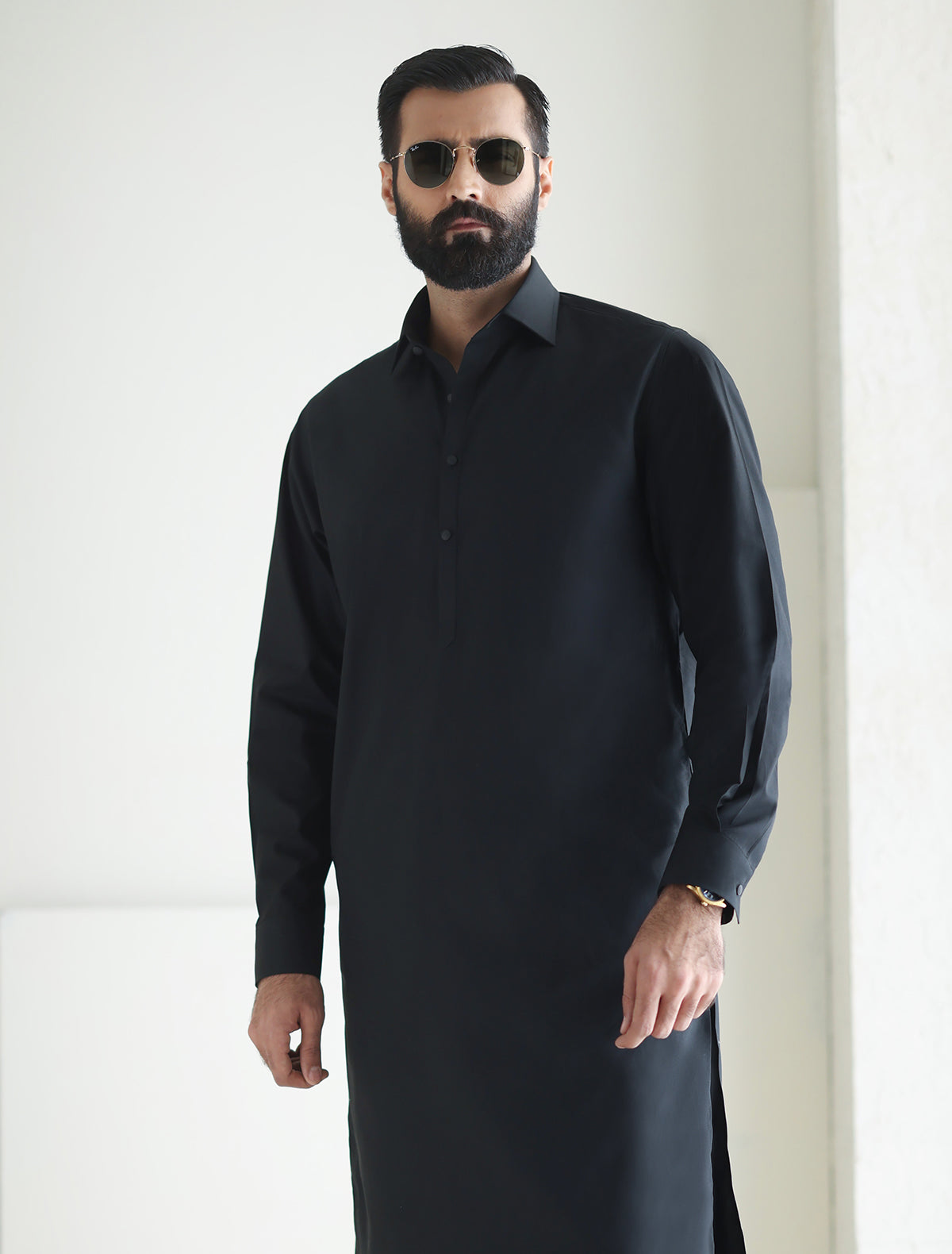 Pakistani Menswear | Ismail Farid - BLACK KAMEEZ SHALWAR