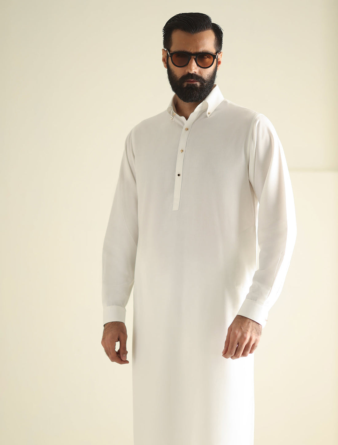 Pakistani Menswear | Ismail Farid - OFF-WHITE BUTTON-DOWN KAMEEZ SHALWAR