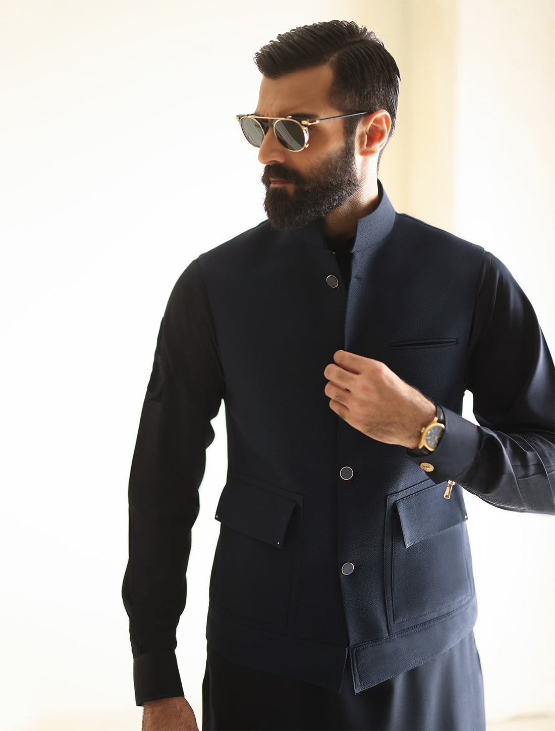 Pakistani Menswear | Ismail Farid - NAVY WAISTCOAT