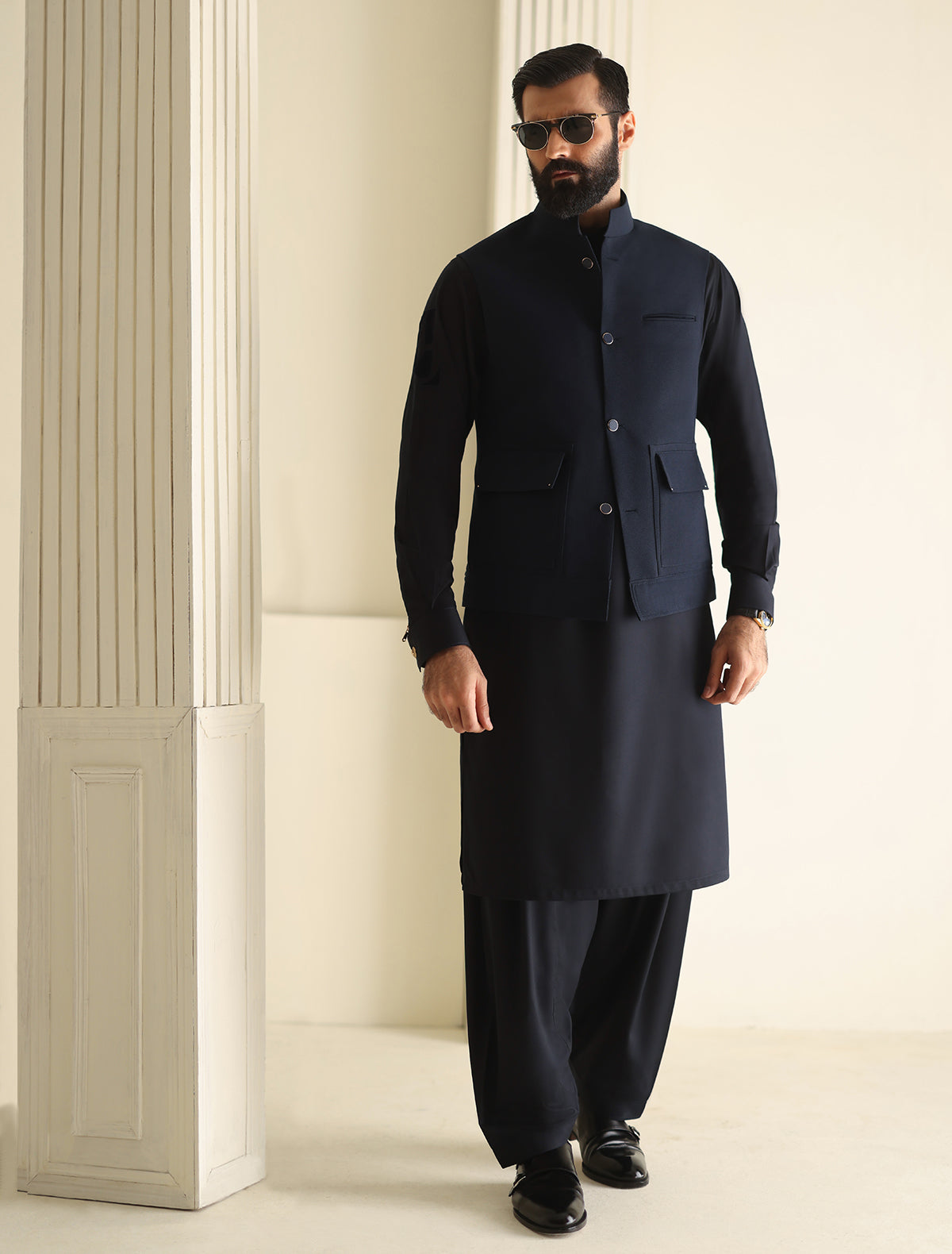 Pakistani Menswear | Ismail Farid - NAVY WAISTCOAT