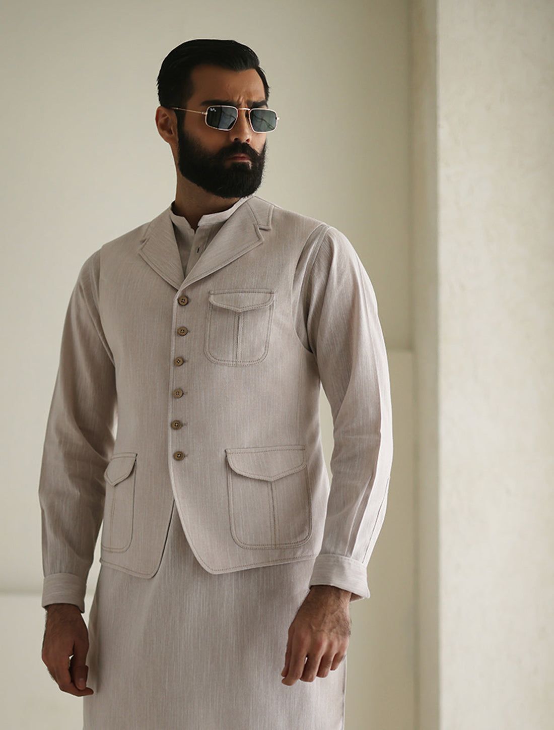 Pakistani Menswear | Ismail Farid - LIGHT BEIGE WAISTCOAT