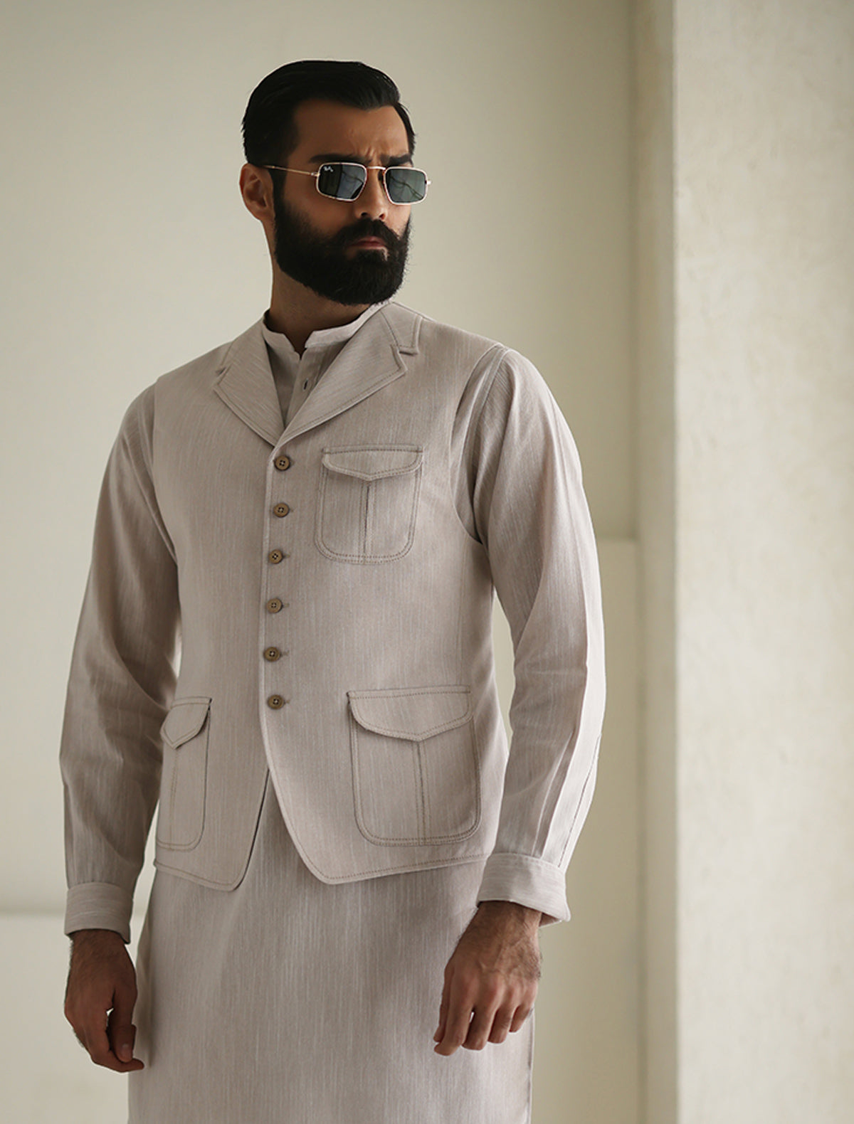 Pakistani Menswear | Ismail Farid - LIGHT BEIGE WAISTCOAT