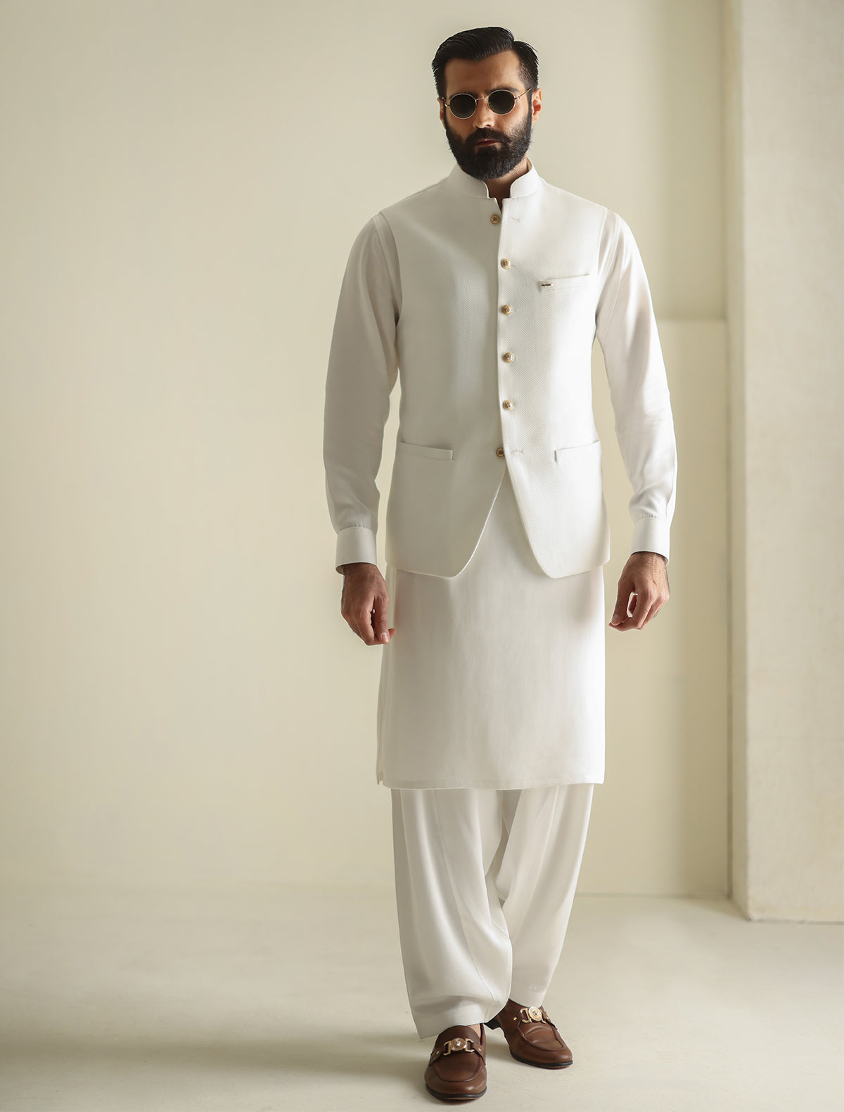 Pakistani Menswear | Ismail Farid - HERRINGBONE WAISTCOAT
