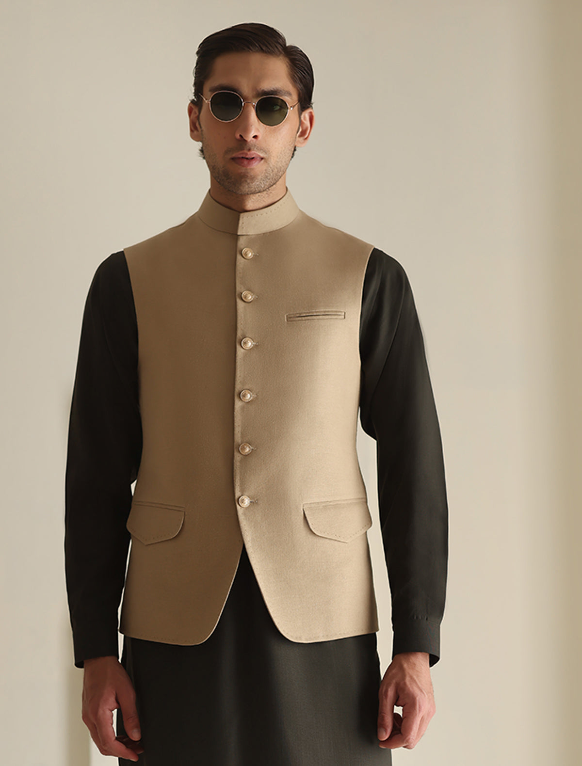 Pakistani Menswear | Ismail Farid - TRUE BEIGE WAISTCOAT