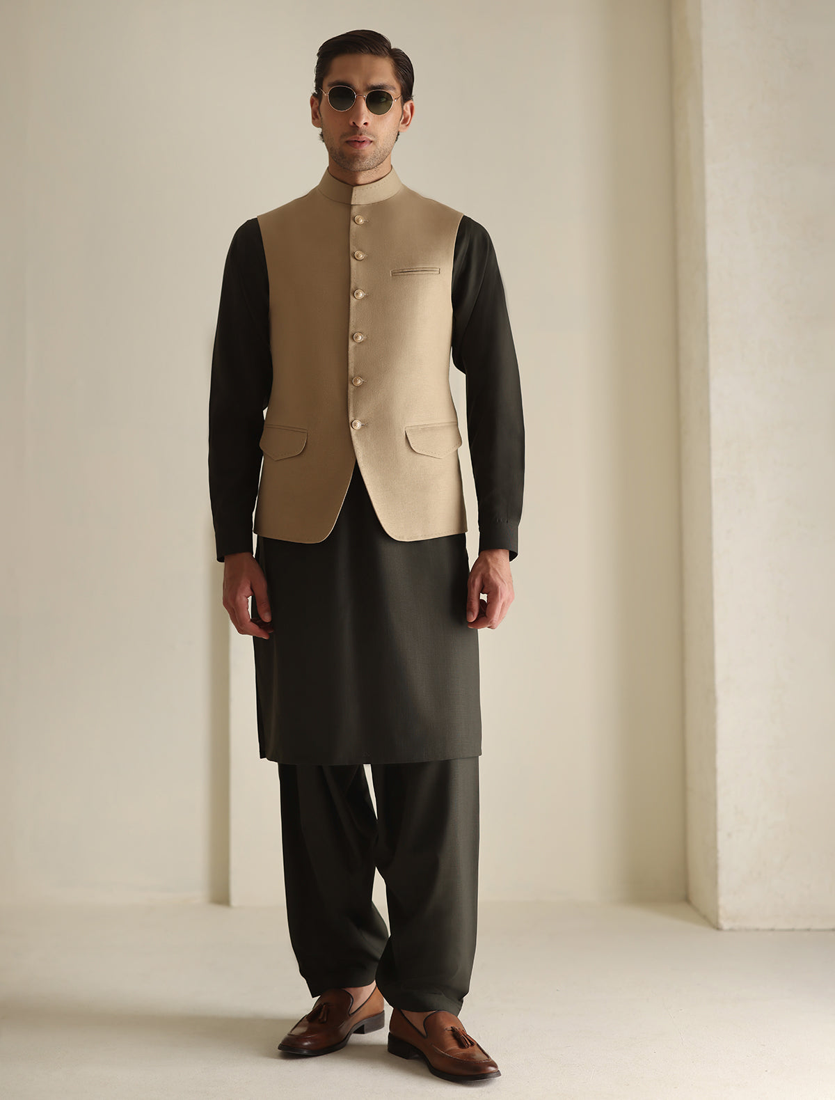 Pakistani Menswear | Ismail Farid - TRUE BEIGE WAISTCOAT