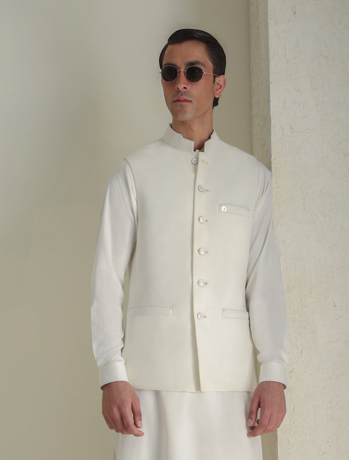 Pakistani Menswear | Ismail Farid - OFF-WHITE WAISTCOAT