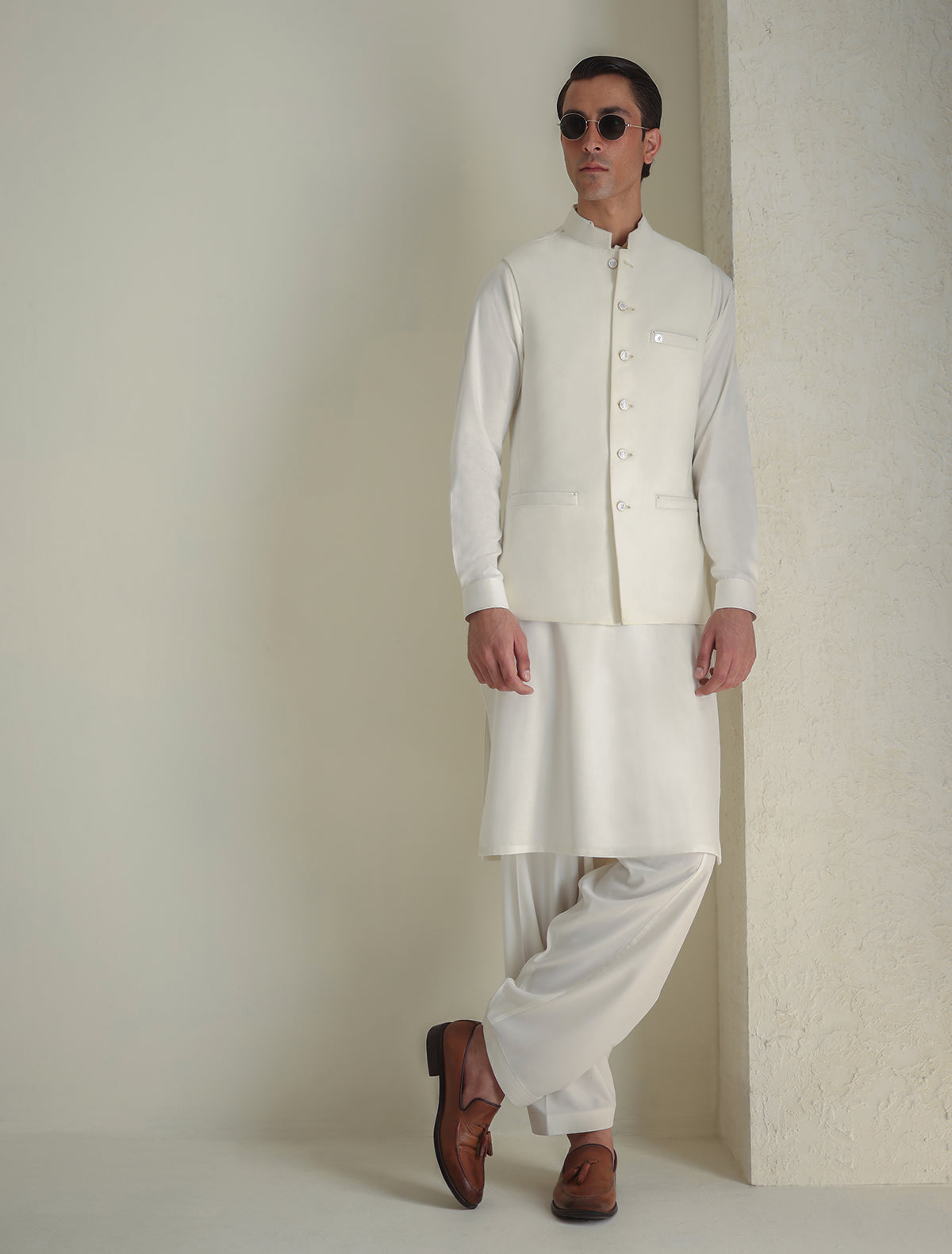 Pakistani Menswear | Ismail Farid - OFF-WHITE WAISTCOAT