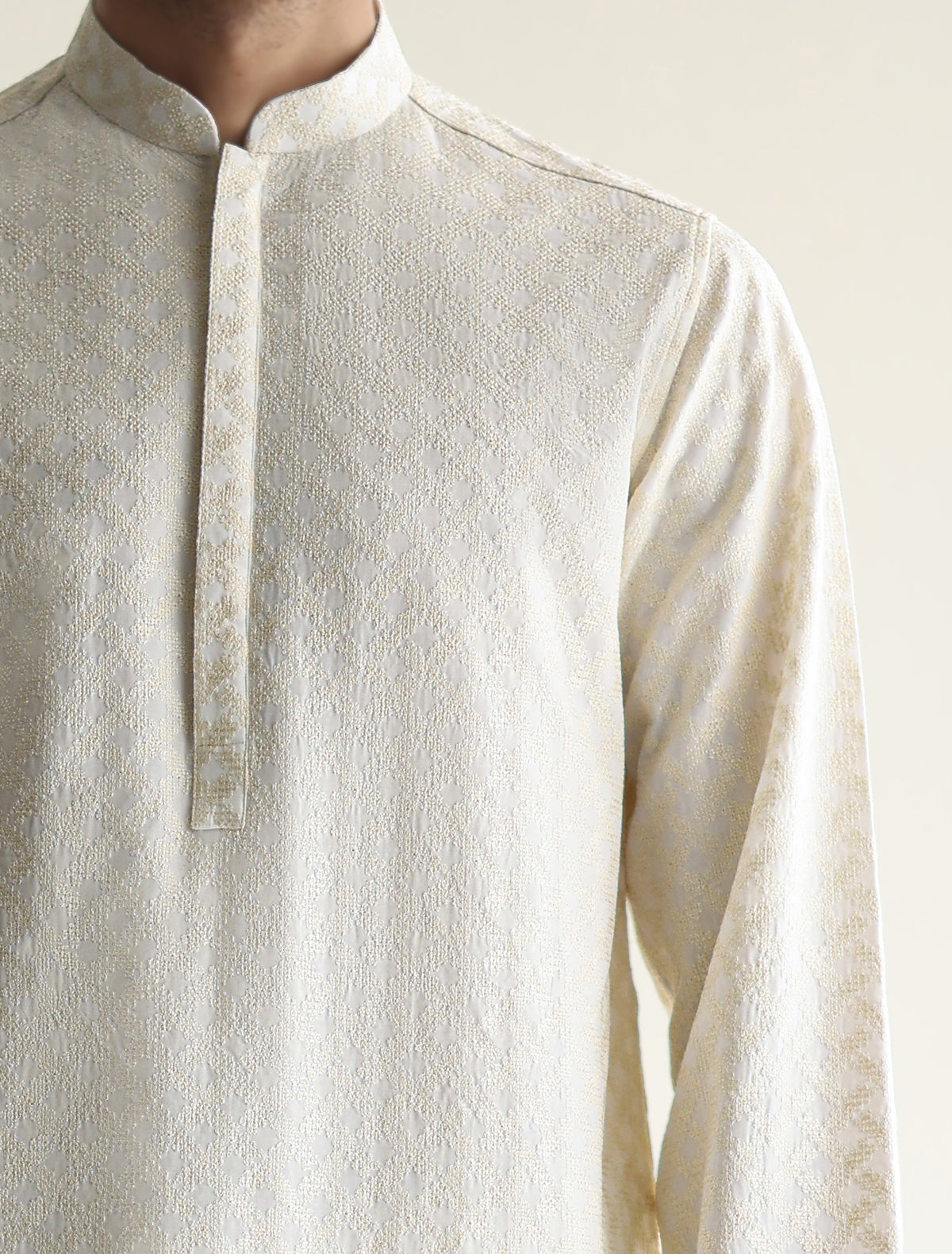 Pakistani Menswear | Ismail Farid - OFF-WHITE EMBROIDERED KURTA