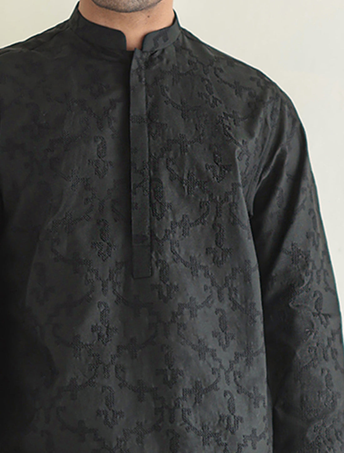 Pakistani Menswear | Ismail Farid - BLACK EMBROIDERED KURTA