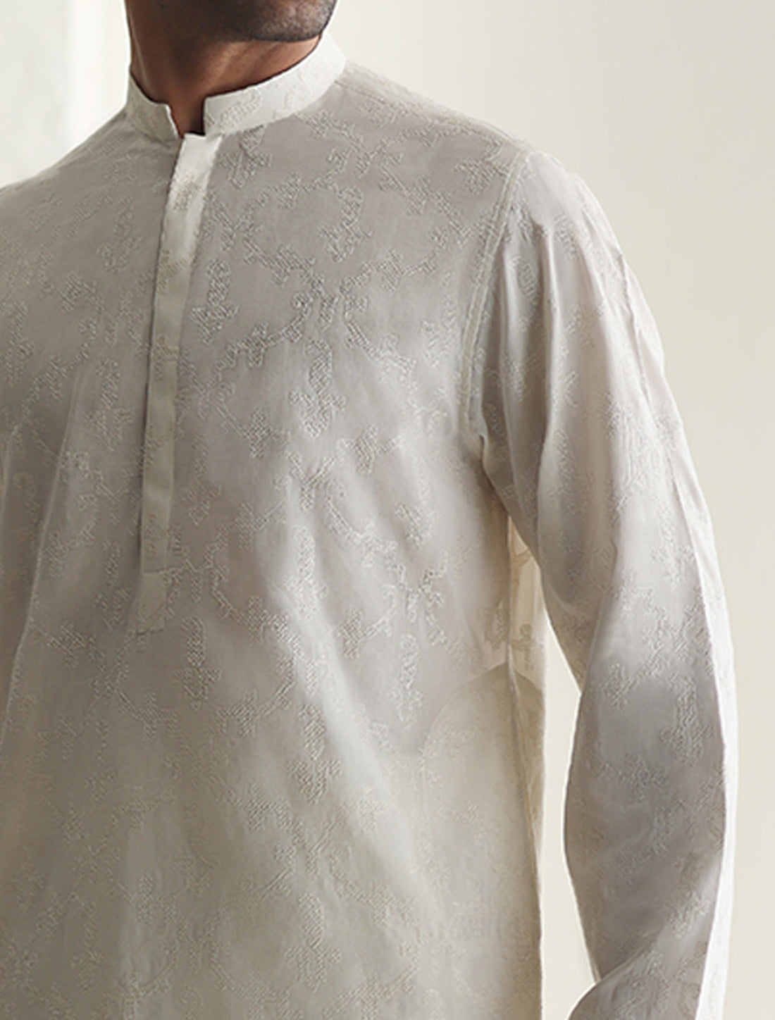 Pakistani Menswear | Ismail Farid - OFF-WHITE EMBROIDERED KURTA