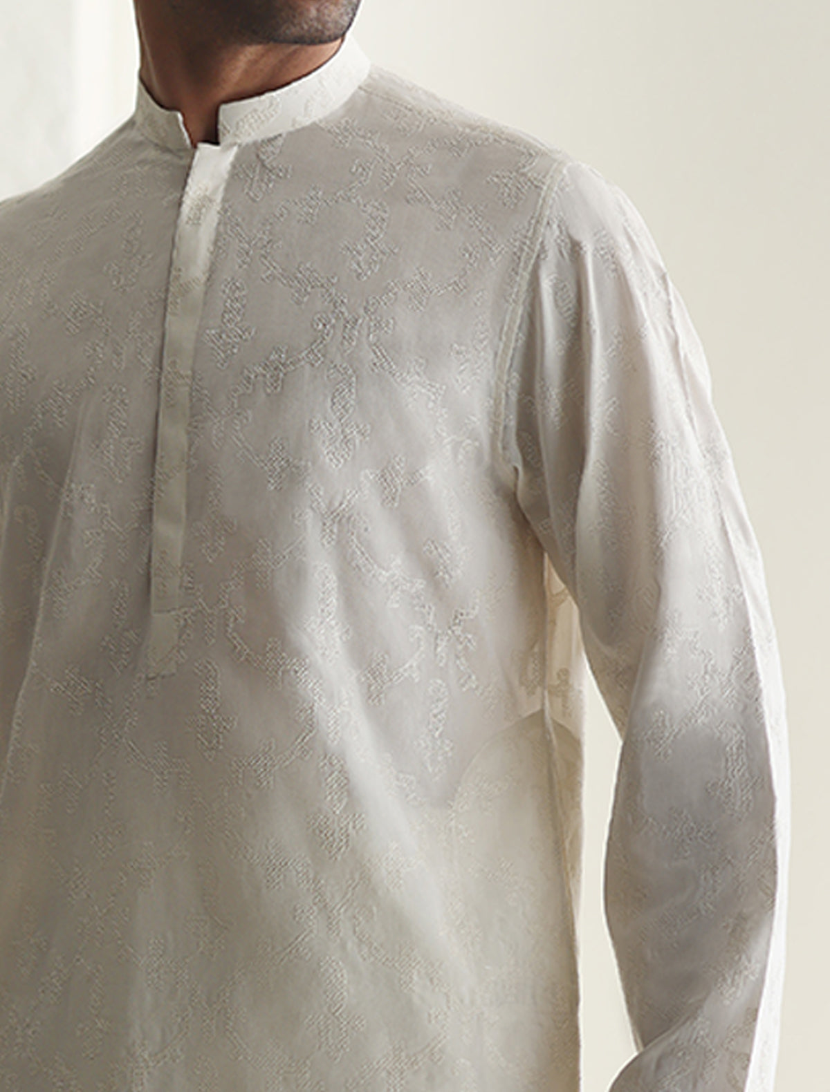 Pakistani Menswear | Ismail Farid - OFF-WHITE EMBROIDERED KURTA