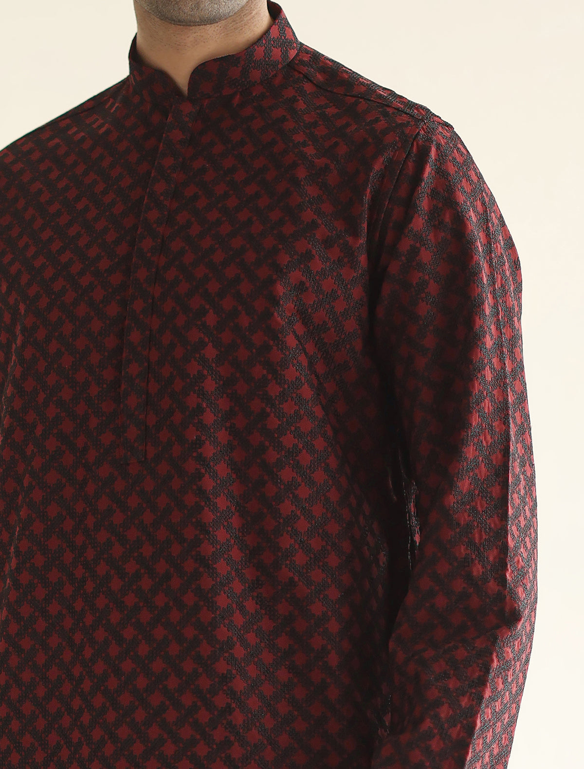 Pakistani Menswear | Ismail Farid - MAROON MESH EMBROIDERED KURTA