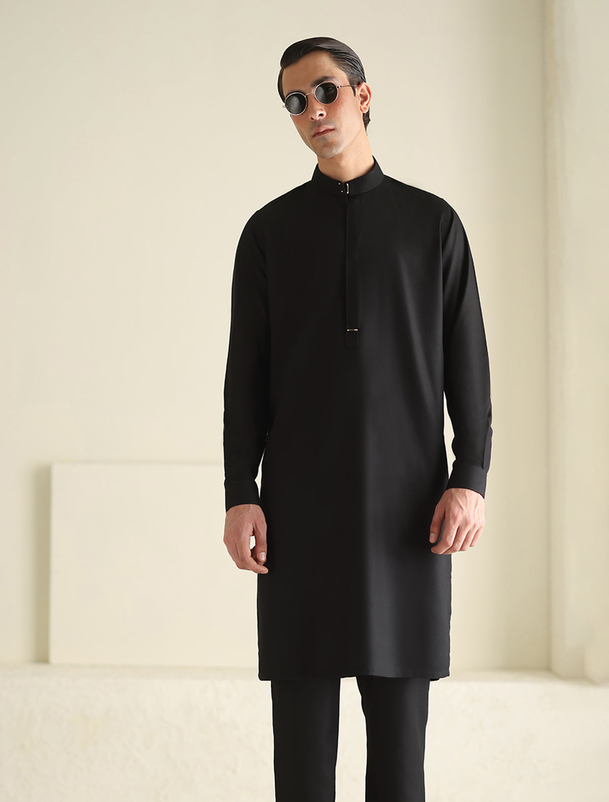 Pakistani Menswear | Ismail Farid RICH BLACK KURTA PAJAMA-