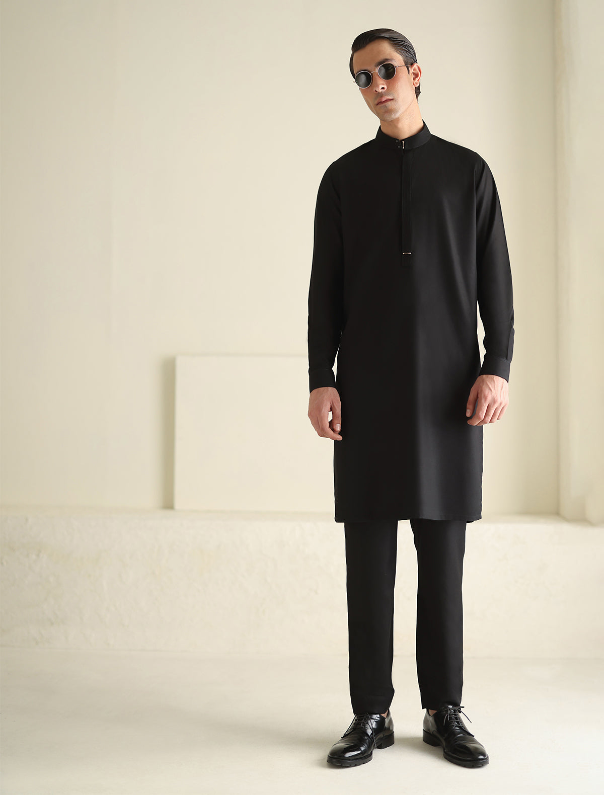 Pakistani Menswear | Ismail Farid RICH BLACK KURTA PAJAMA-