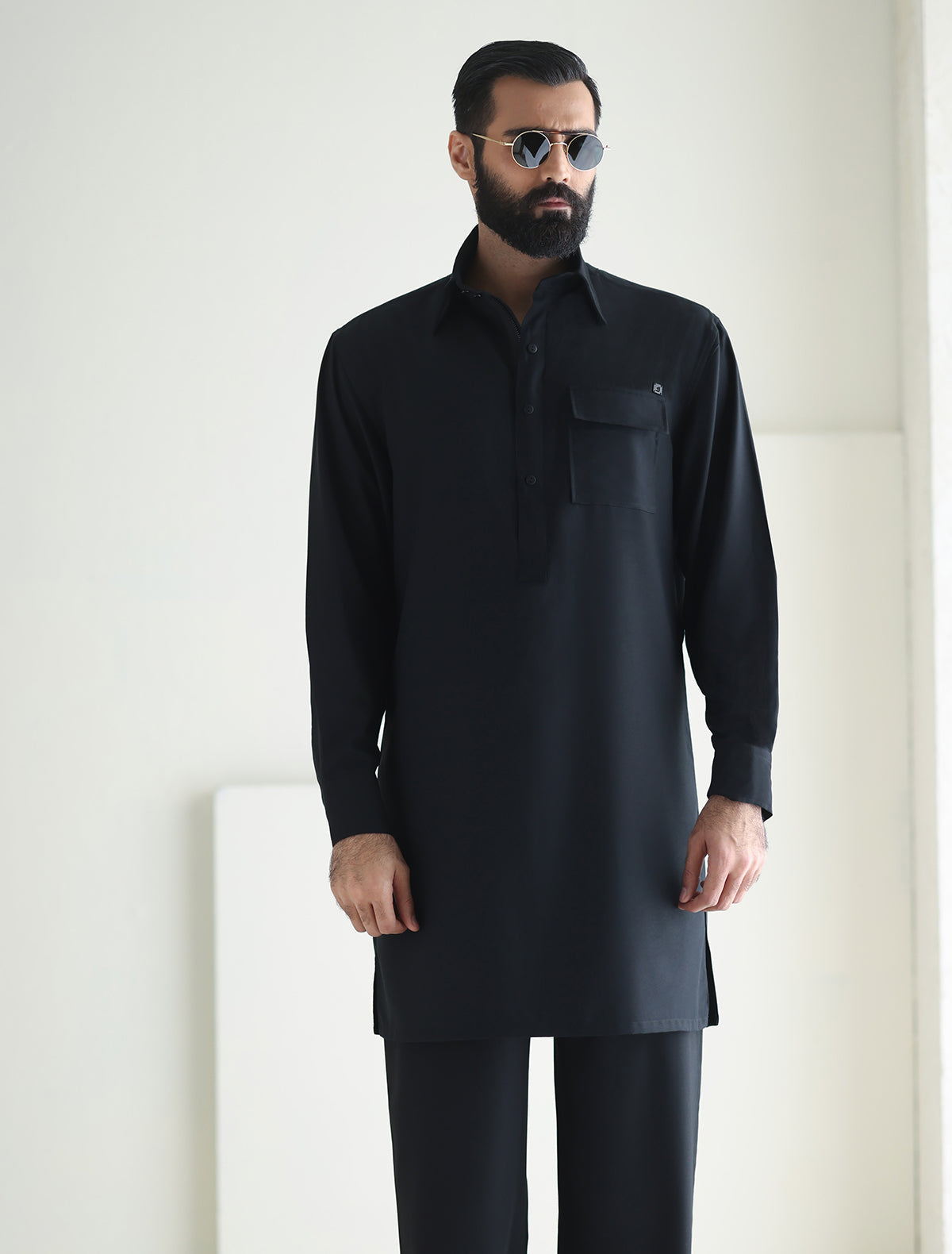 Pakistani Menswear | Ismail Farid - BLACK DESIGNER KURTA PAJAMA
