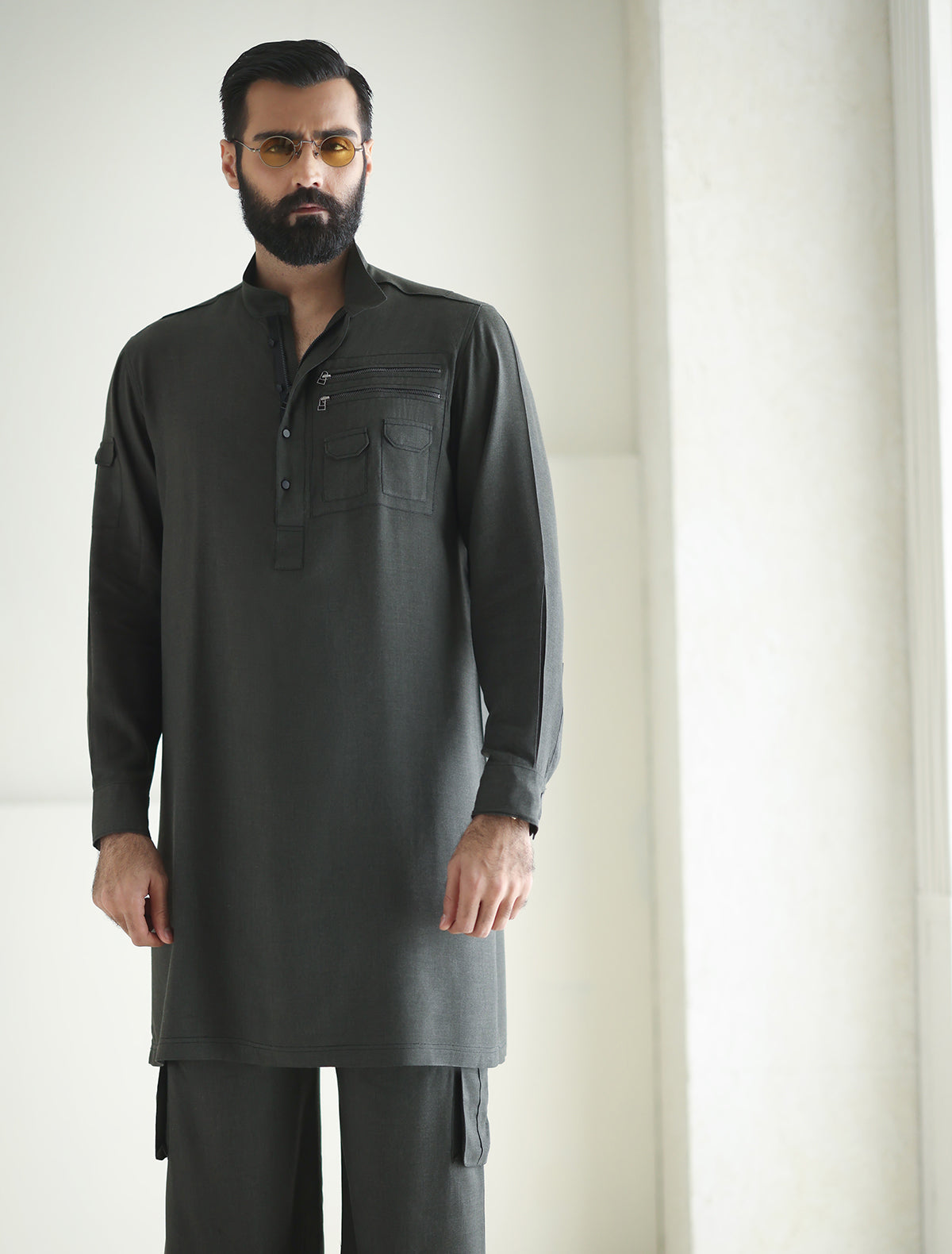 Pakistani Menswear | Ismail Farid - GRAY DESIGNER KURTA PAJAMA