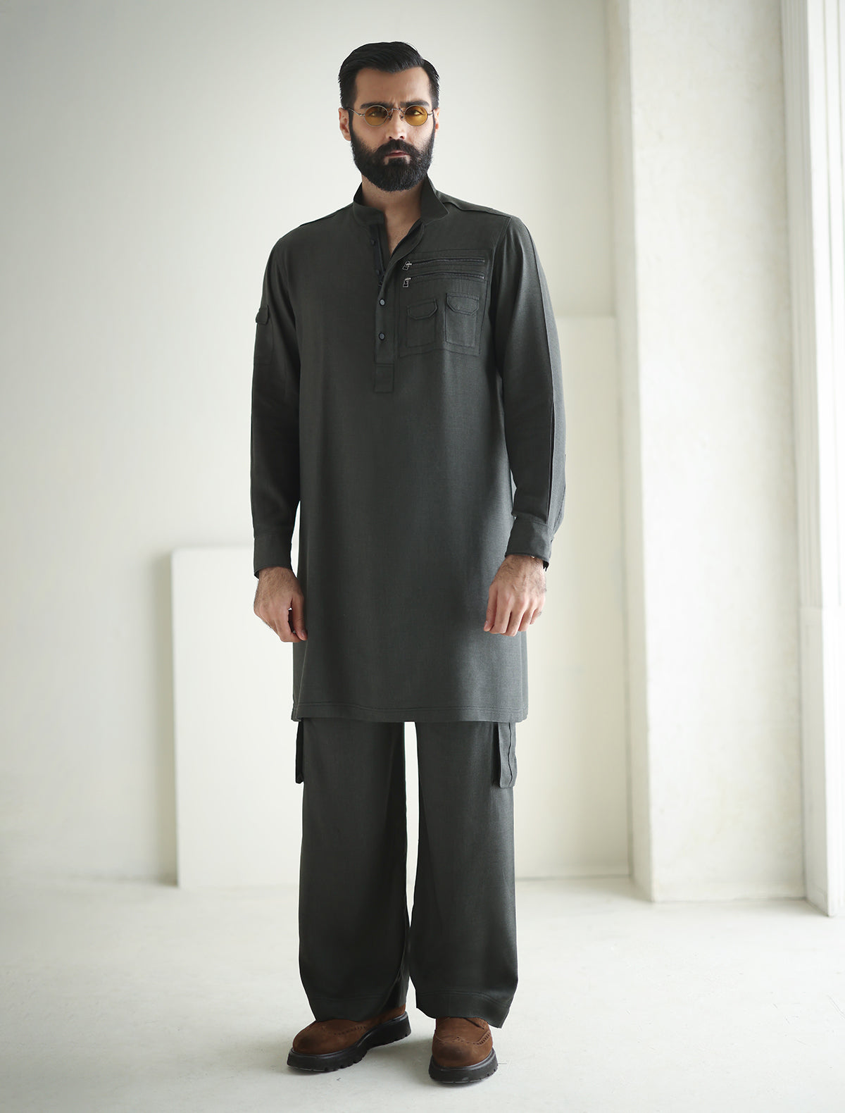 Pakistani Menswear | Ismail Farid - GRAY DESIGNER KURTA PAJAMA