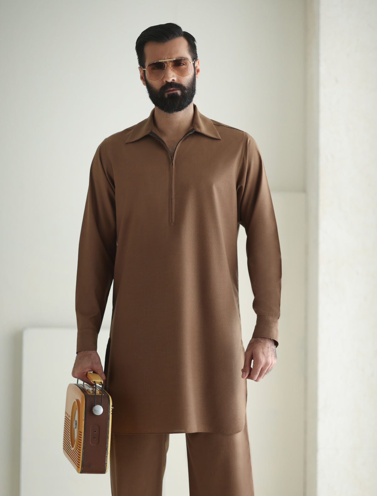 Pakistani Menswear | Ismail Farid - TAN DESIGNER KURTA PAJAMA