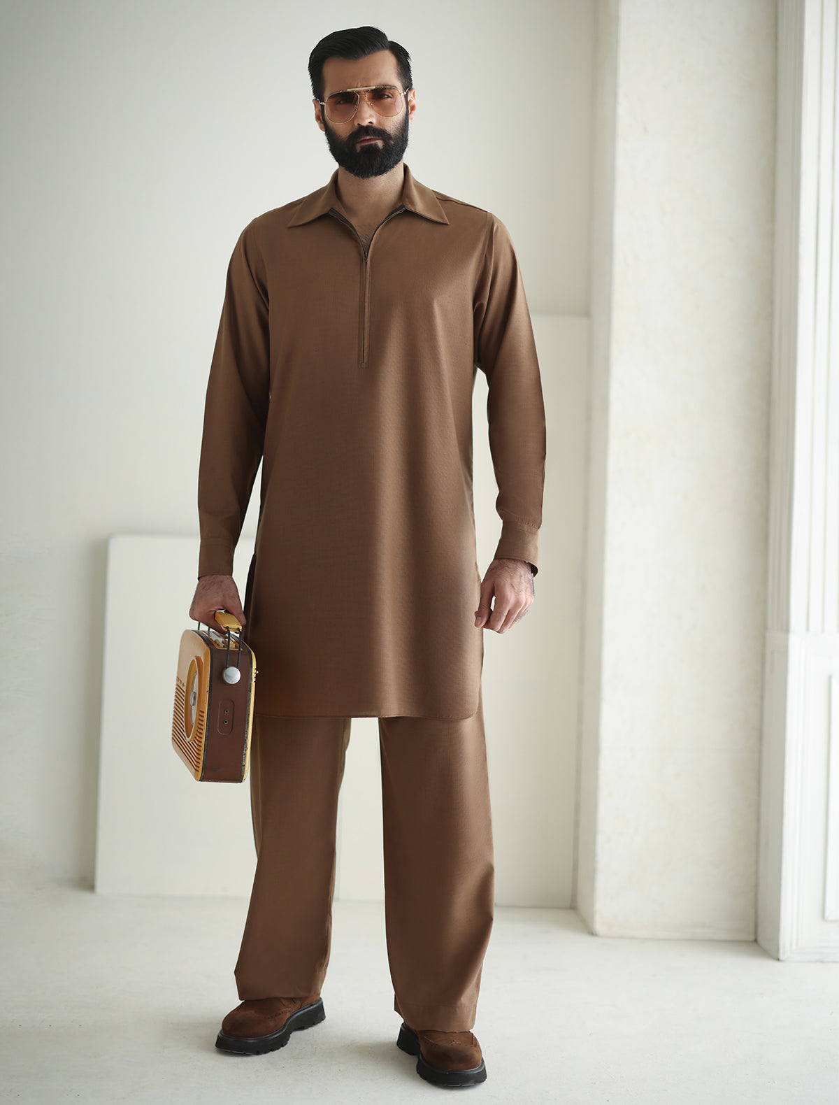 Pakistani Menswear | Ismail Farid - TAN DESIGNER KURTA PAJAMA
