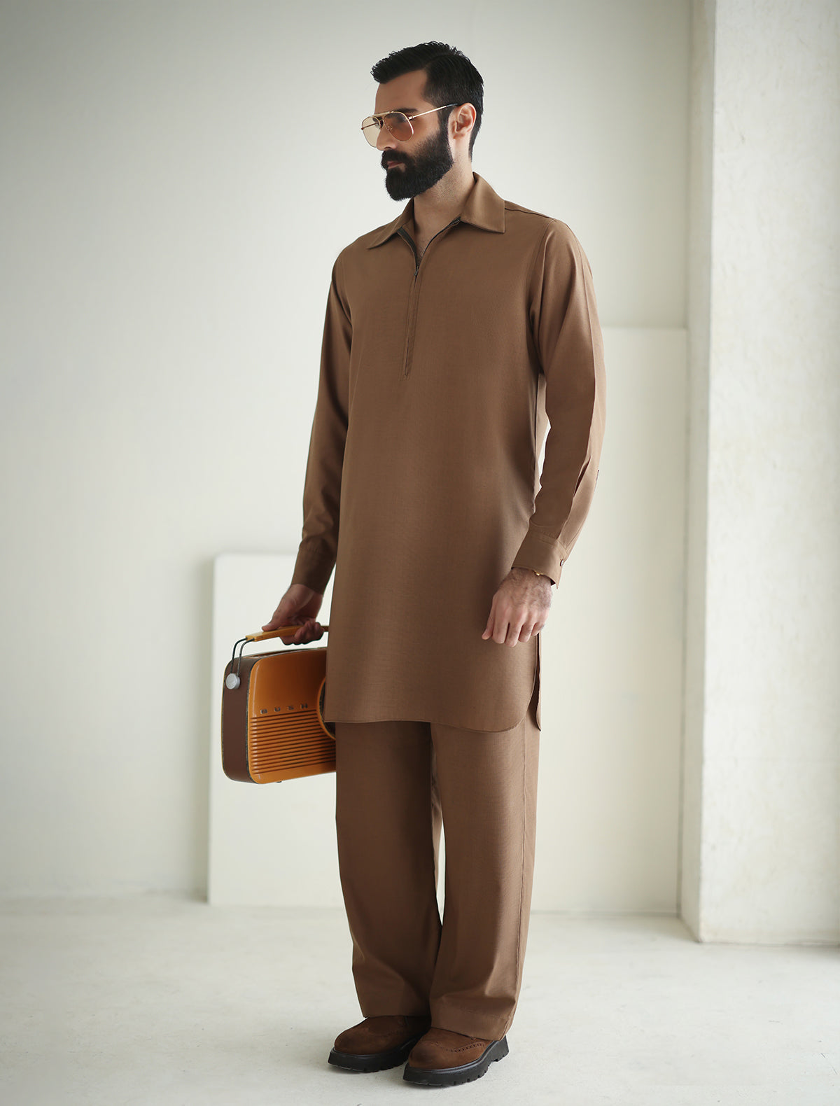 Pakistani Menswear | Ismail Farid - TAN DESIGNER KURTA PAJAMA