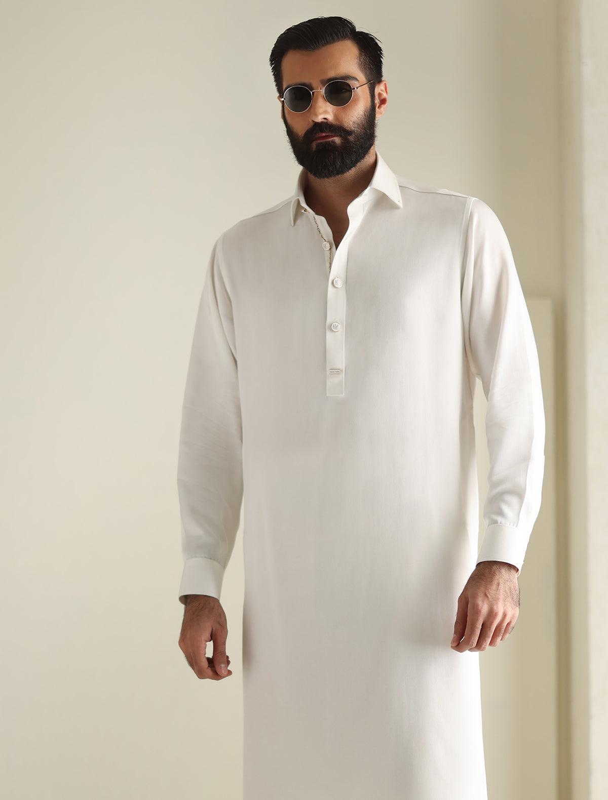 Pakistani Menswear | Ismail Farid - PEARL WHITE APPLIQUE KAMEEZ SHALWAR