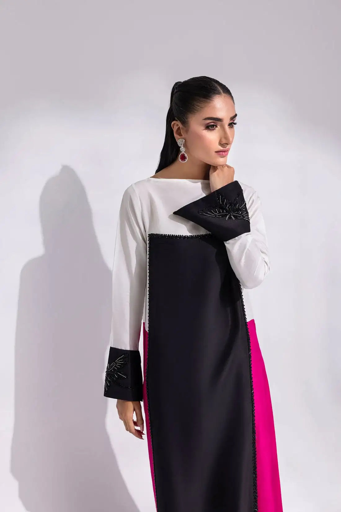 Amani | Aira Festive Wear | LYRA ÃÂ¢- Floor-Length Color Block Kaftan in Raw Silk - Official Amani - Agha Fabrics UK