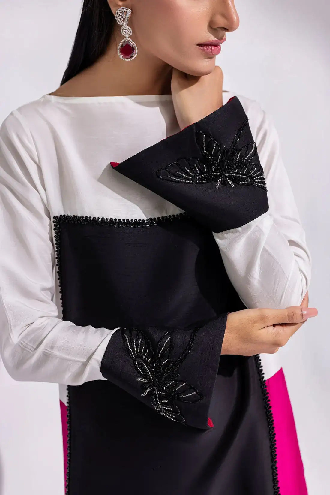 Amani | Aira Festive Wear | LYRA ÃÂ¢- Floor-Length Color Block Kaftan in Raw Silk - Official Amani - Agha Fabrics UK