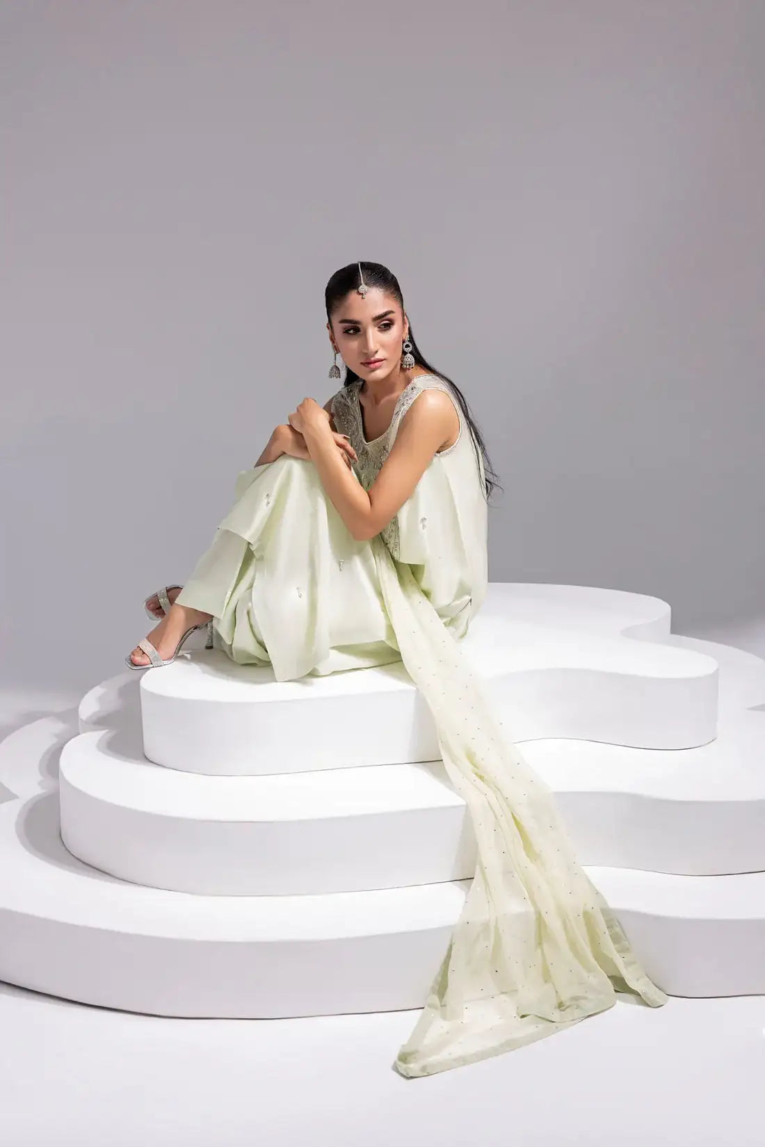 Amani | Aira Festive Wear | SOLEA ÃÂ¢- Hand Embroidered Mint Butter Silk Shirt with Viscose Pants & Mukesh Dupatta - Official Amani - Agha Fabrics UK