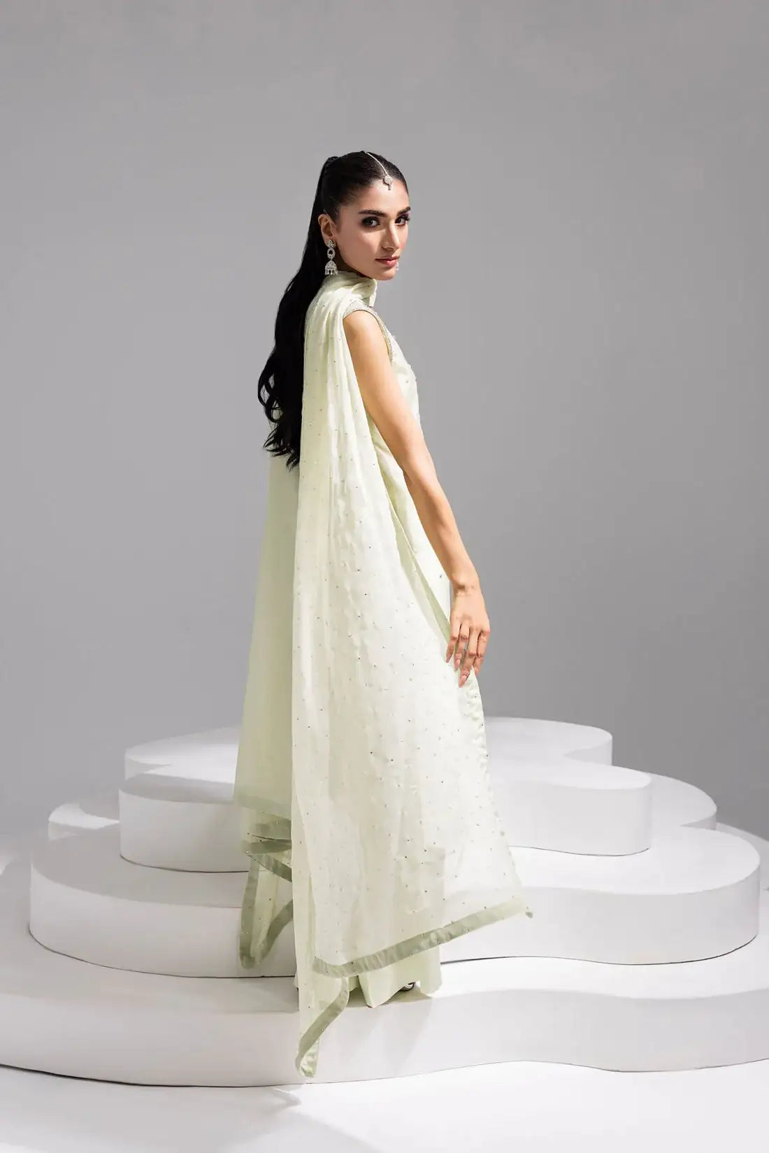 Amani | Aira Festive Wear | SOLEA ÃÂ¢- Hand Embroidered Mint Butter Silk Shirt with Viscose Pants & Mukesh Dupatta - Official Amani - Agha Fabrics UK