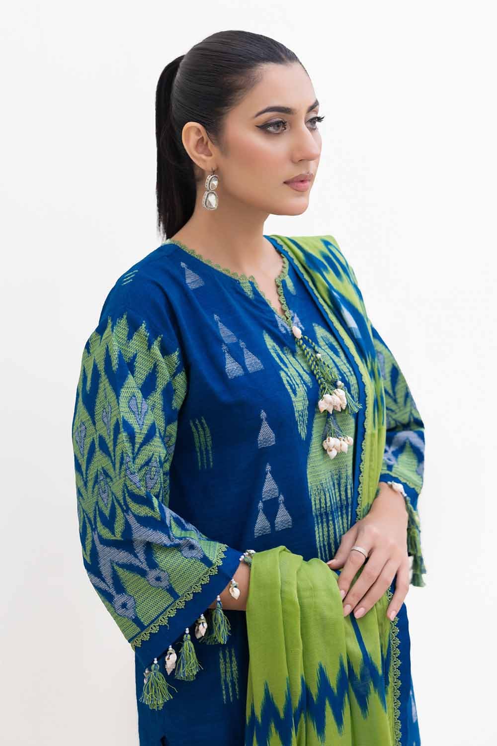 Gul Ahmed | Winter Collection 24 | Cotton Net Dupatta MJ-42053 - Official Gul Ahmed - Agha Fabrics UK