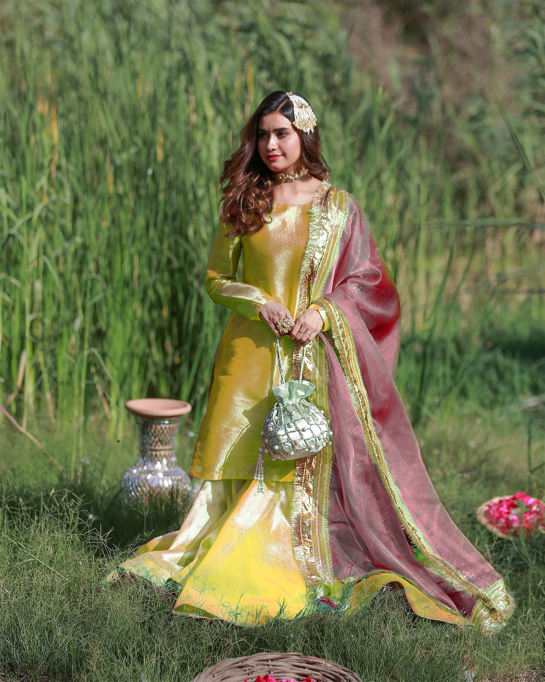Zar | Gharara Formals | Yellow/Pink - Official Zar - Agha Fabrics UK