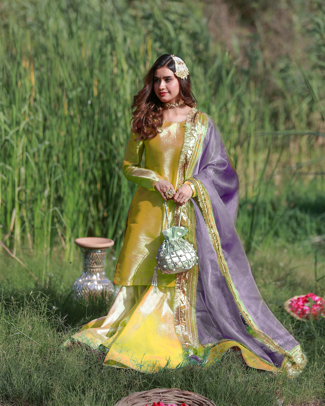 Zar | Gharara Formals | Yellow/Purple - Official Zar - Agha Fabrics UK