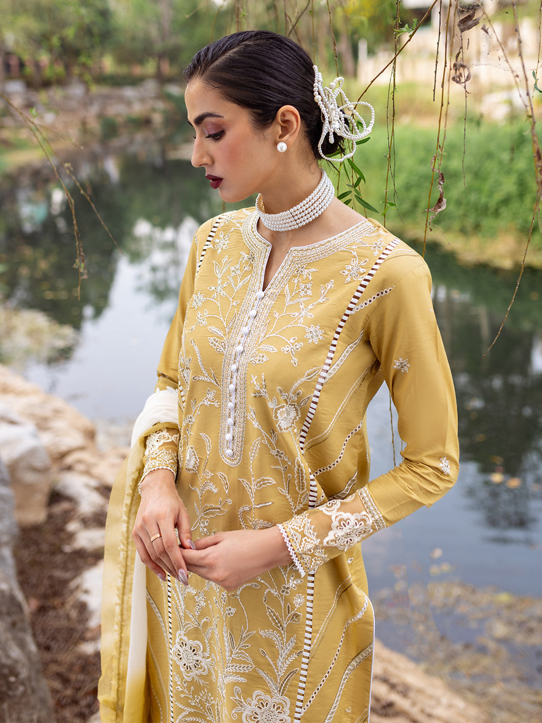 Roheenaz | Dahlia Embroidered Lawn 24 | Forsythia