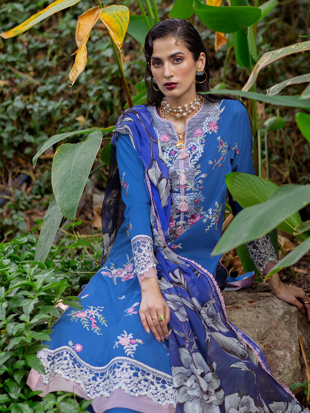 Roheenaz | Dahlia Embroidered Lawn 24 | Bluebell
