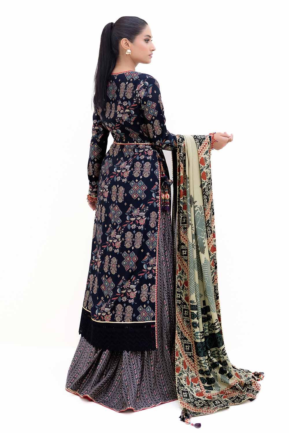 Gul Ahmed | Winter Collection 24 | Gold Printed Polyestor Suit with Printed Sequins Stripe Dupatta SP-42045 - Official Gul Ahmed - Agha Fabrics UK