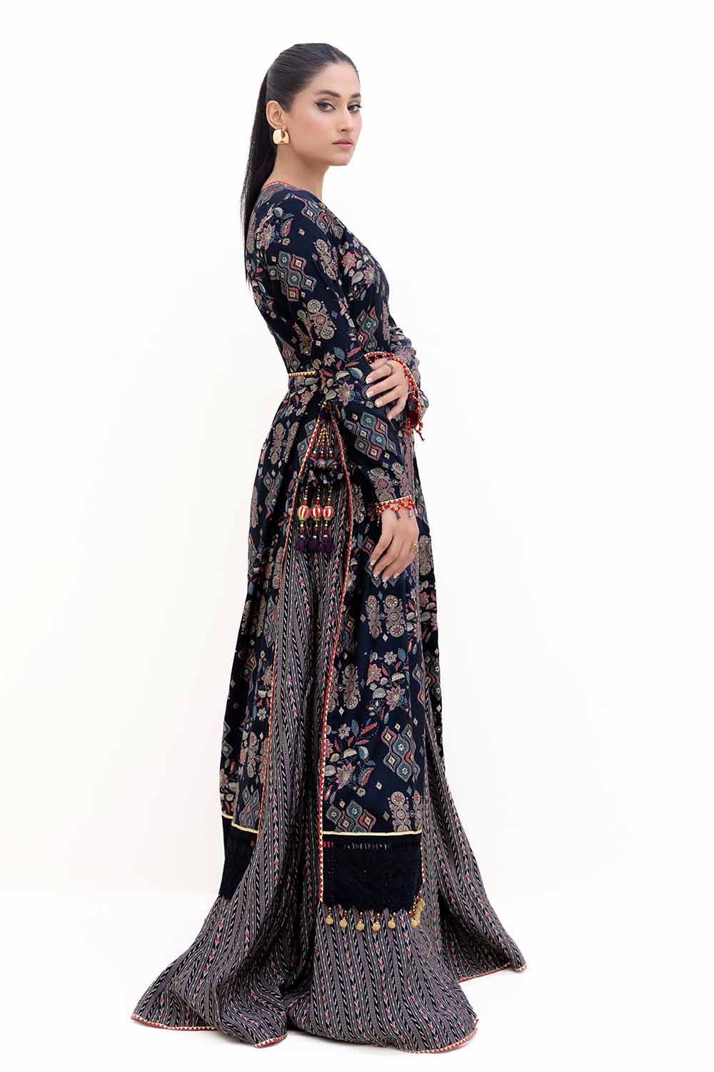 Gul Ahmed | Winter Collection 24 | Gold Printed Polyestor Suit with Printed Sequins Stripe Dupatta SP-42045 - Official Gul Ahmed - Agha Fabrics UK