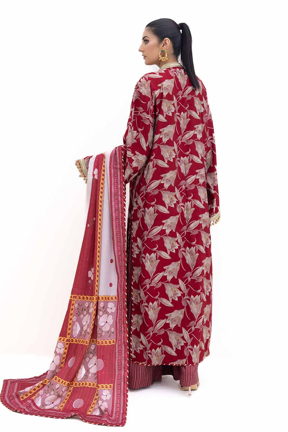 Gul Ahmed | Winter Collection 24 | Gold Printed Polyestor Suit with Printed Sequins Stripe Dupatta SP-42046 - Official Gul Ahmed - Agha Fabrics UK