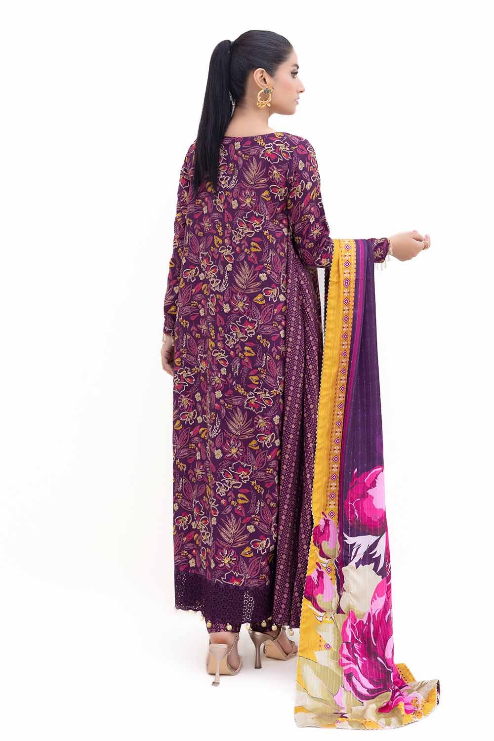 Gul Ahmed | Winter Collection 24 | Gold Printed Polyestor Suit with Printed Sequins Stripe Dupatta SP-42047 - Official Gul Ahmed - Agha Fabrics UK